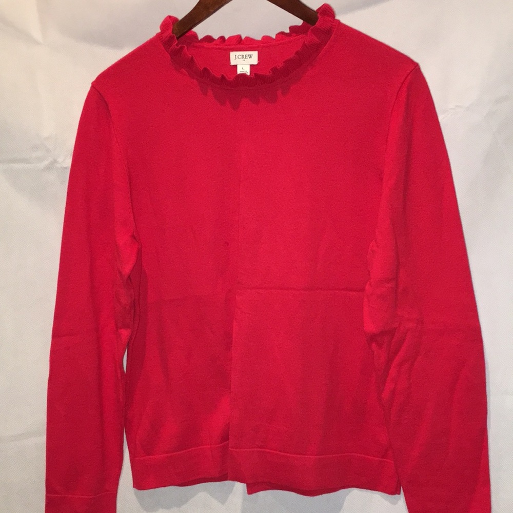 J Crew Ruffle Neck Red Sweater | Size L
